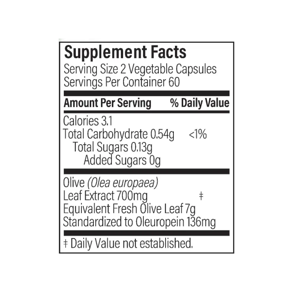 Olive Life Capsule 120s Nutritional Panel