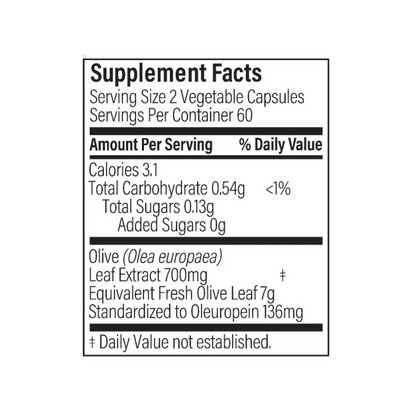 Olive Life Capsule 120s Nutritional Panel