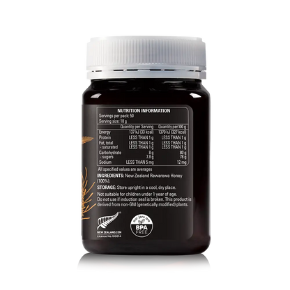 Rewarewa Honey 500g Jar back