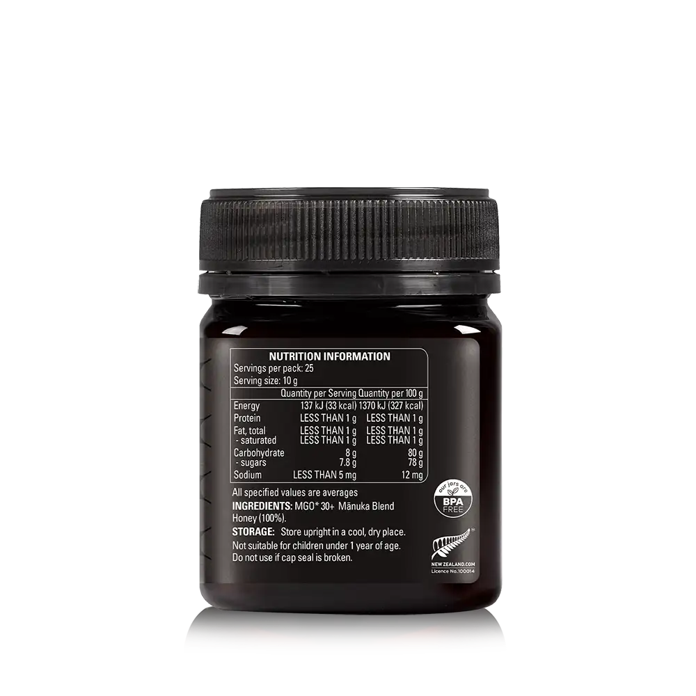 Manuka Blend Honey MGO30 250g Jar Back