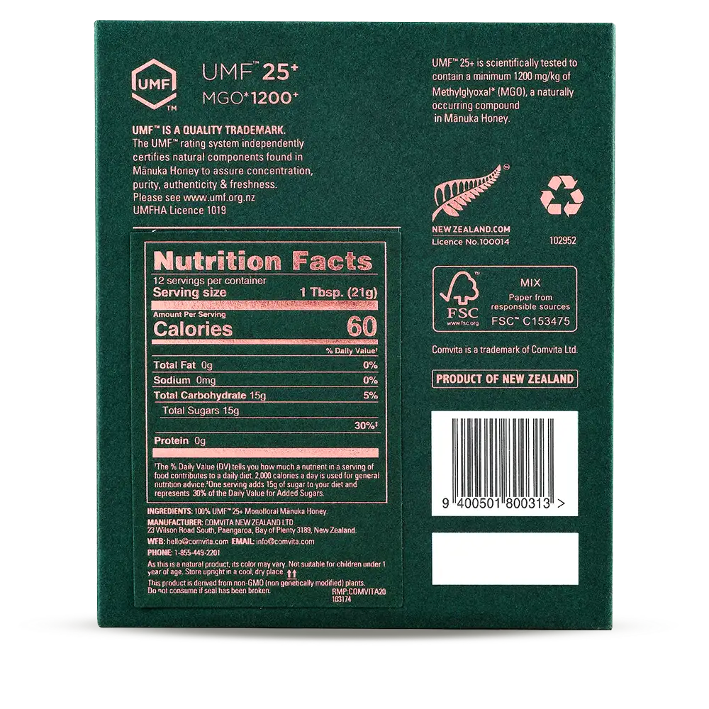 UMF 25+ Manuka Honey box back