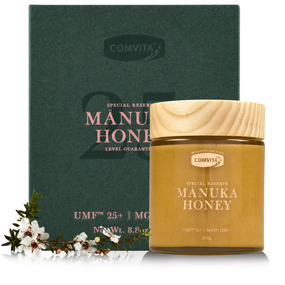 UMF25+ Manuka Honey Box and Jar front