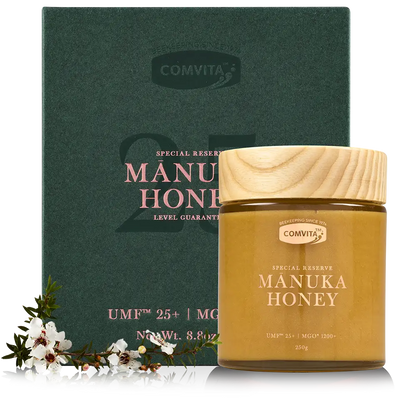UMF25+ Manuka Honey Box and Jar front