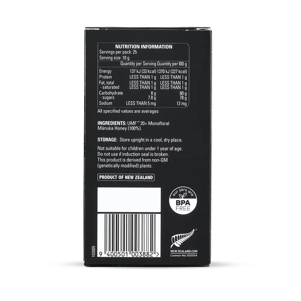 UMF 20+ Manuka Honey box back