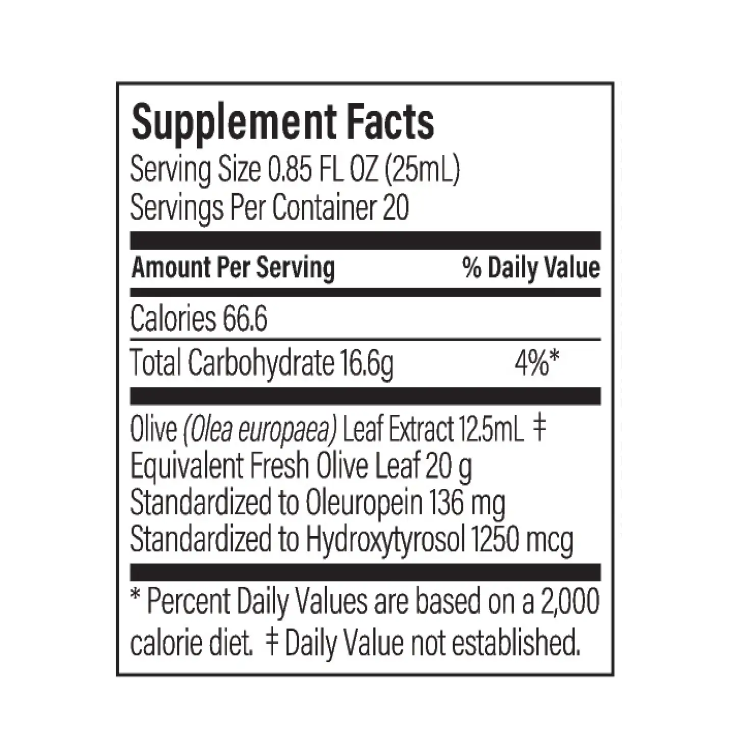 Olive Life Liquid Original 500ml nutritional panel