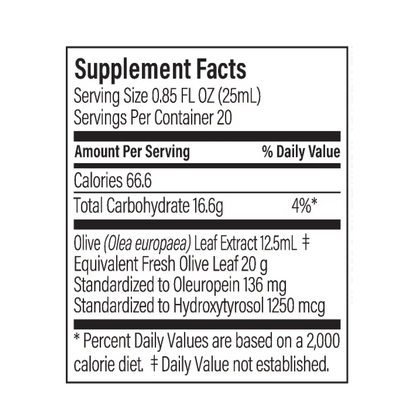 Olive Life Liquid Original 500ml nutritional panel