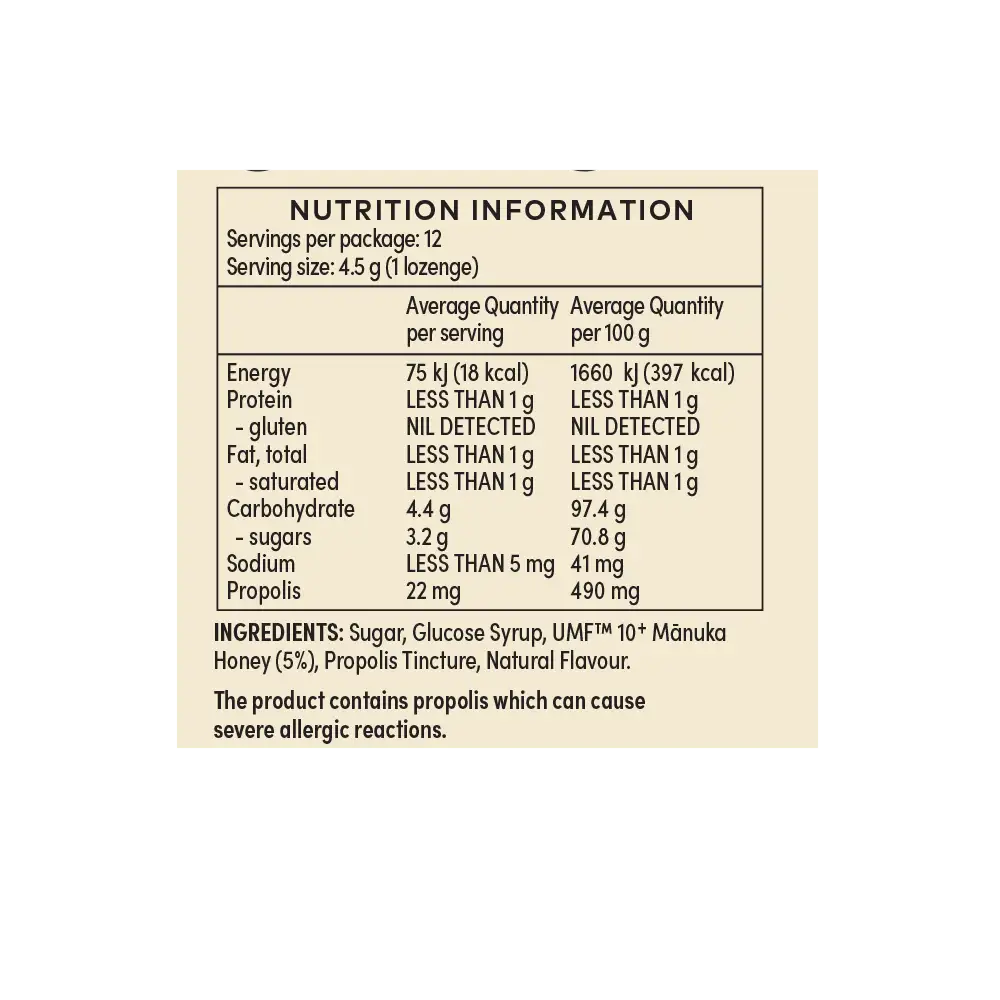 Nutrition information label on a beige background