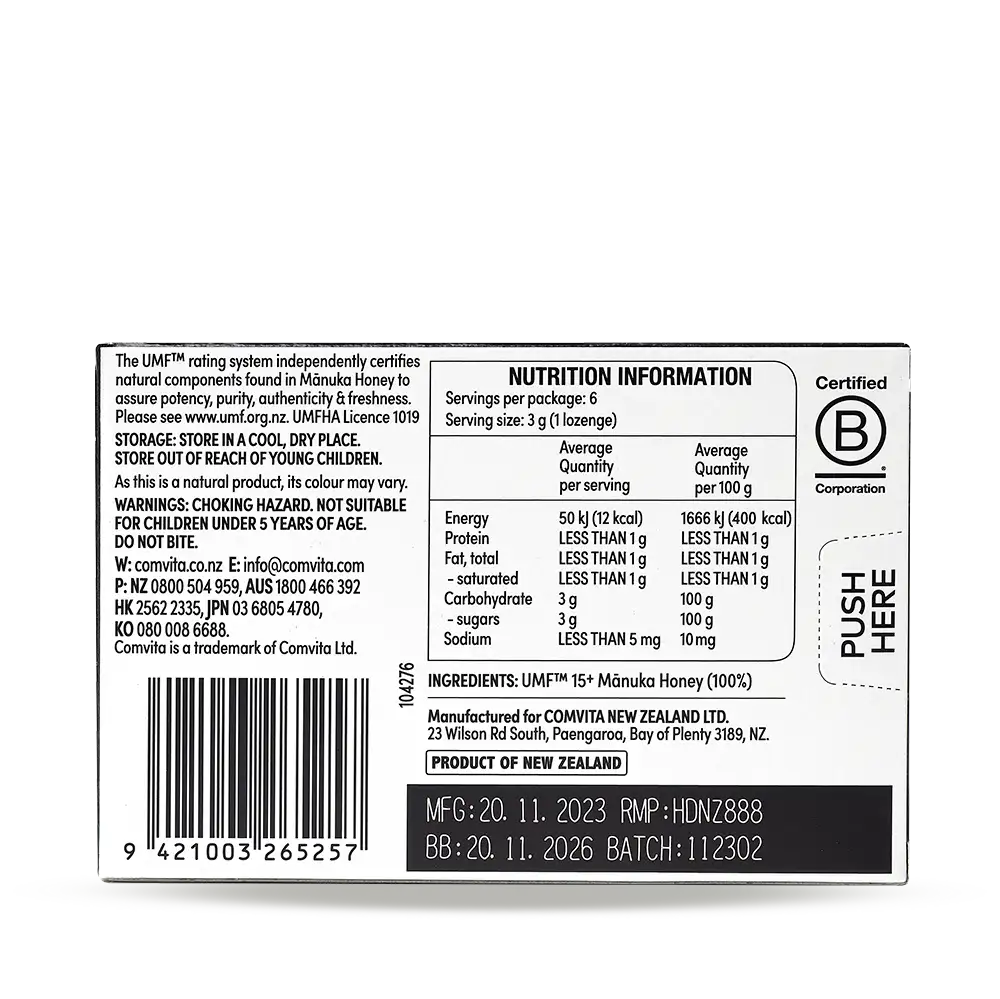 100% Mānuka UMF 15+ Honey Lozenges ING