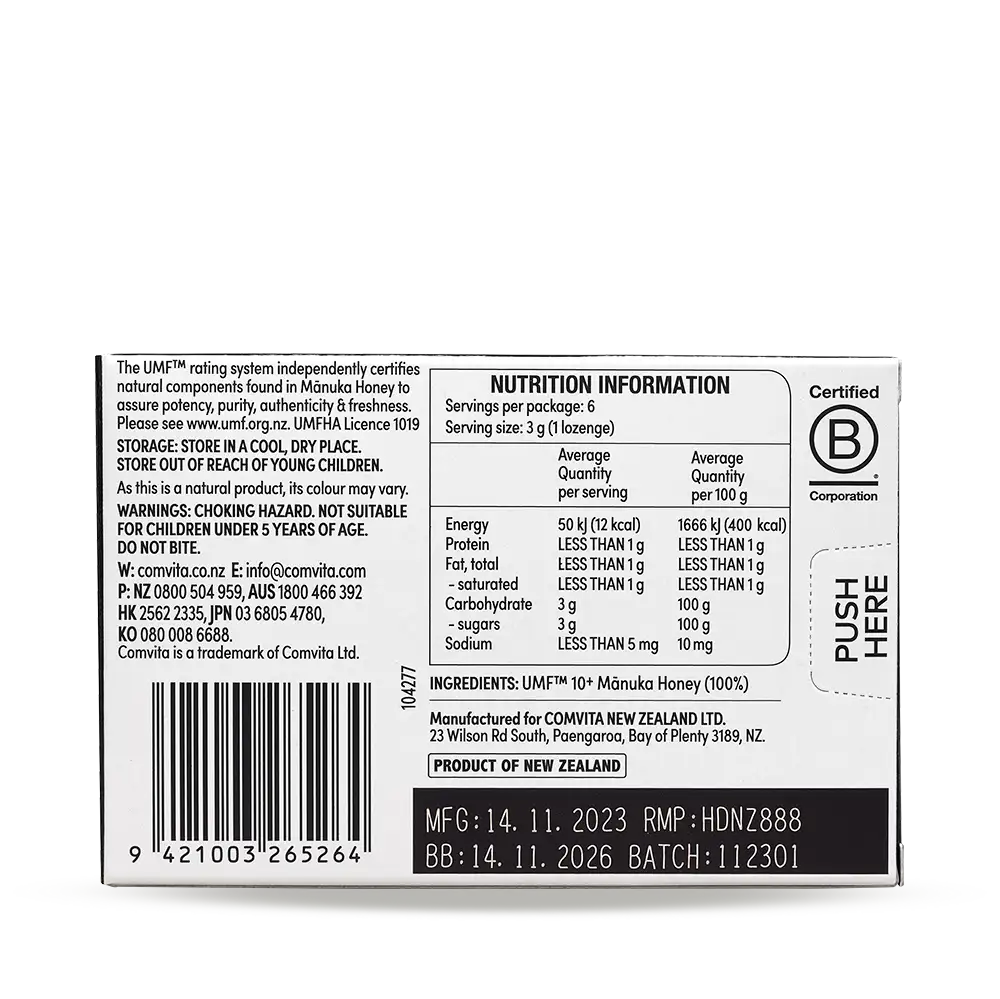 100% Mānuka UMF 10+ Honey Lozenges ING