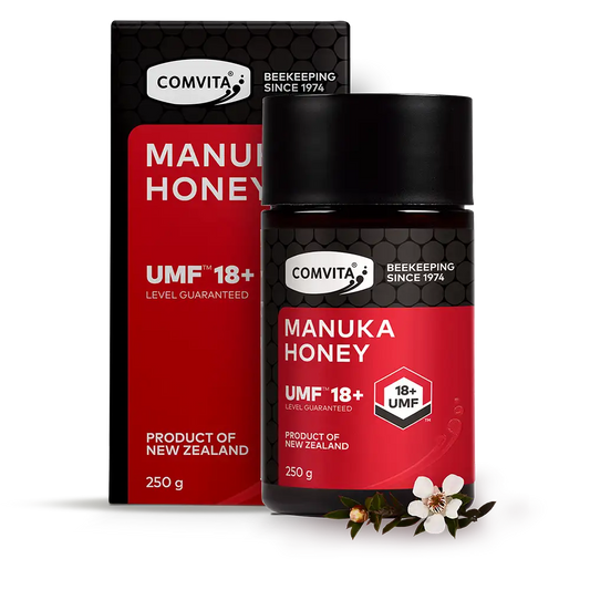 UMF 18+ Manuka Honey 250g Box and Jar Front