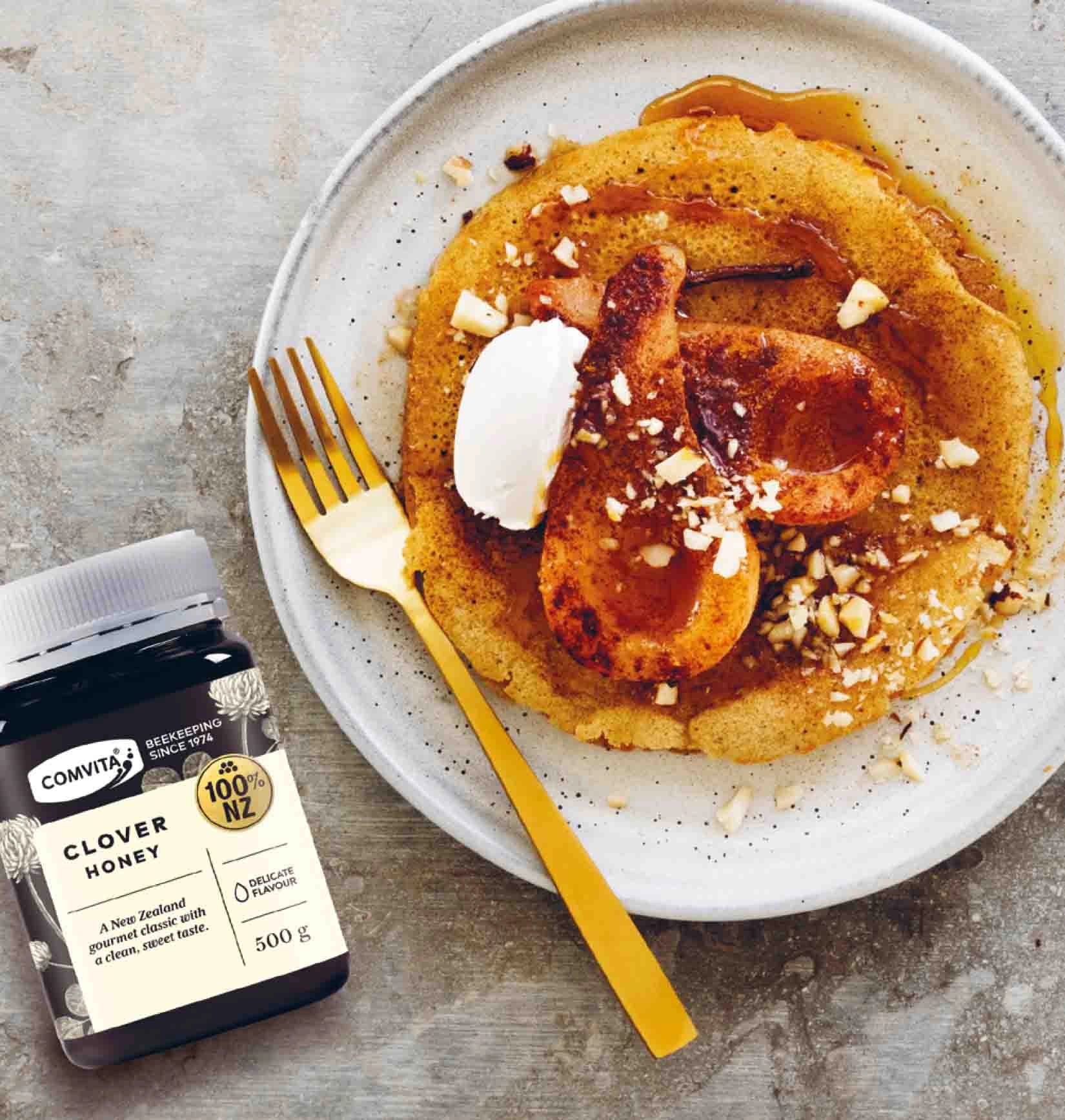 Honey with pancakes
