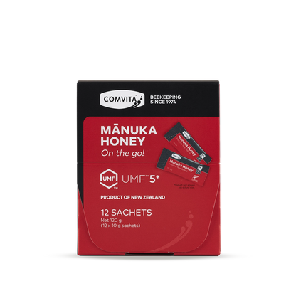 Boxed Comvita Manuka Honey Sachets 5+ 12s