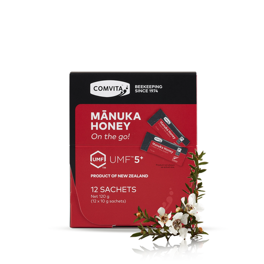 Boxed Comvita Manuka Honey Sachets 5+ 12s