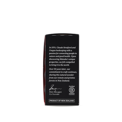 Side of Boxed Comvita Manuka Honey Sachets 5+ 12s