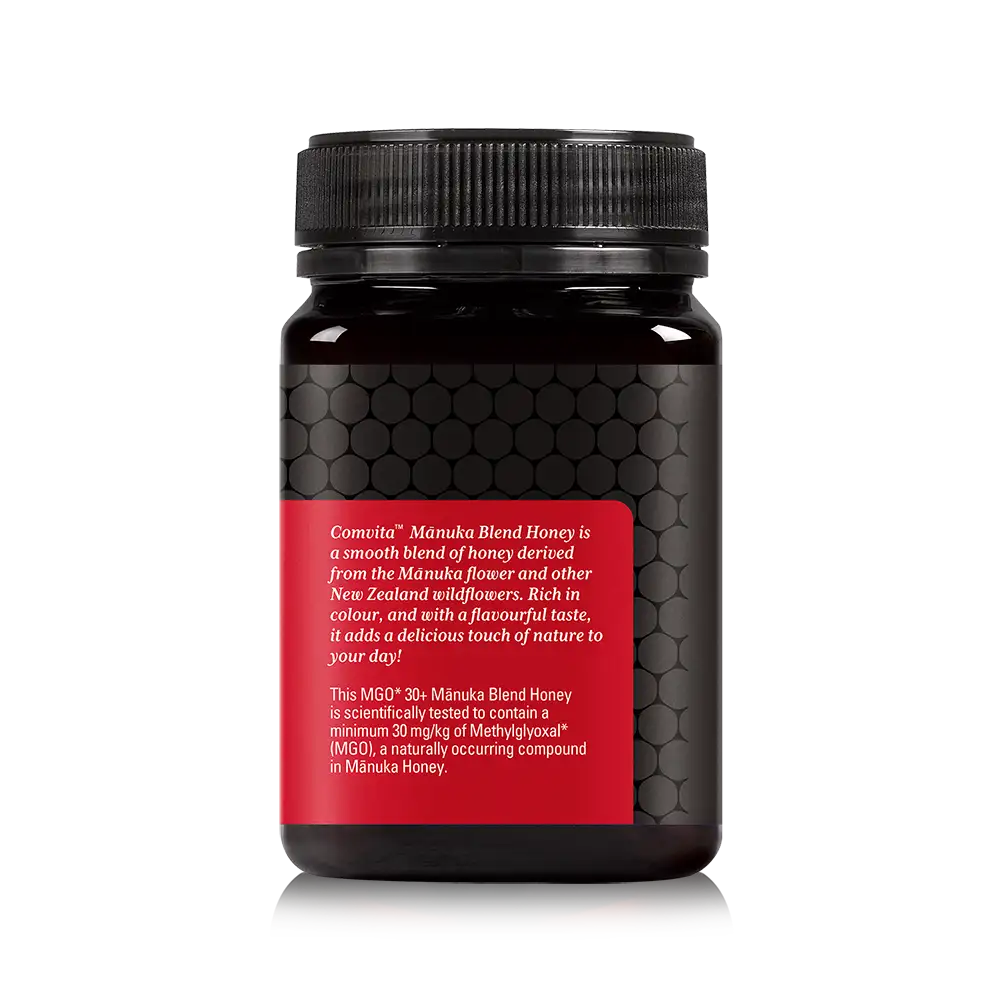 MGO 30+ Manuka Blend Honey 500g Jar Left