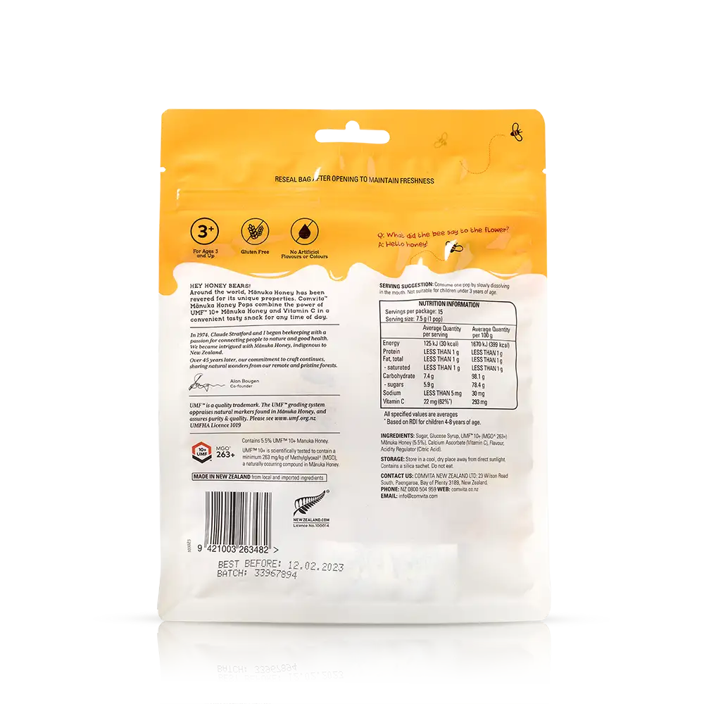 Kids Soothing Pops With UMF 10+ Mānuka Honey Pack Back