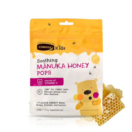 Kids Soothing Pops With UMF 10+ Mānuka Honey Pack Front