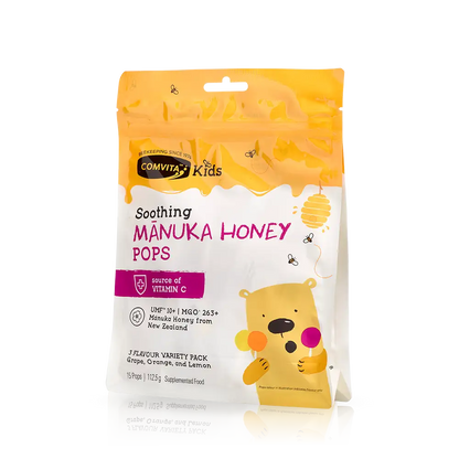 Kids Soothing Pops With UMF 10+ Mānuka Honey Pack Angle Right
