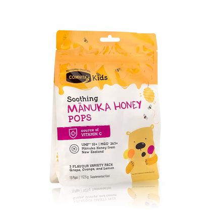 Kids Soothing Pops With UMF 10+ Mānuka Honey Pack Angle Left