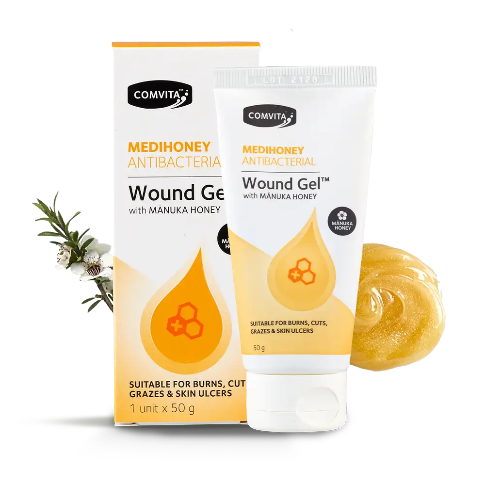 MediHoney Wound Gel 50g Box and Tube Front