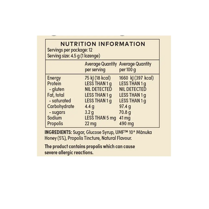 Nutrition information label on a beige background