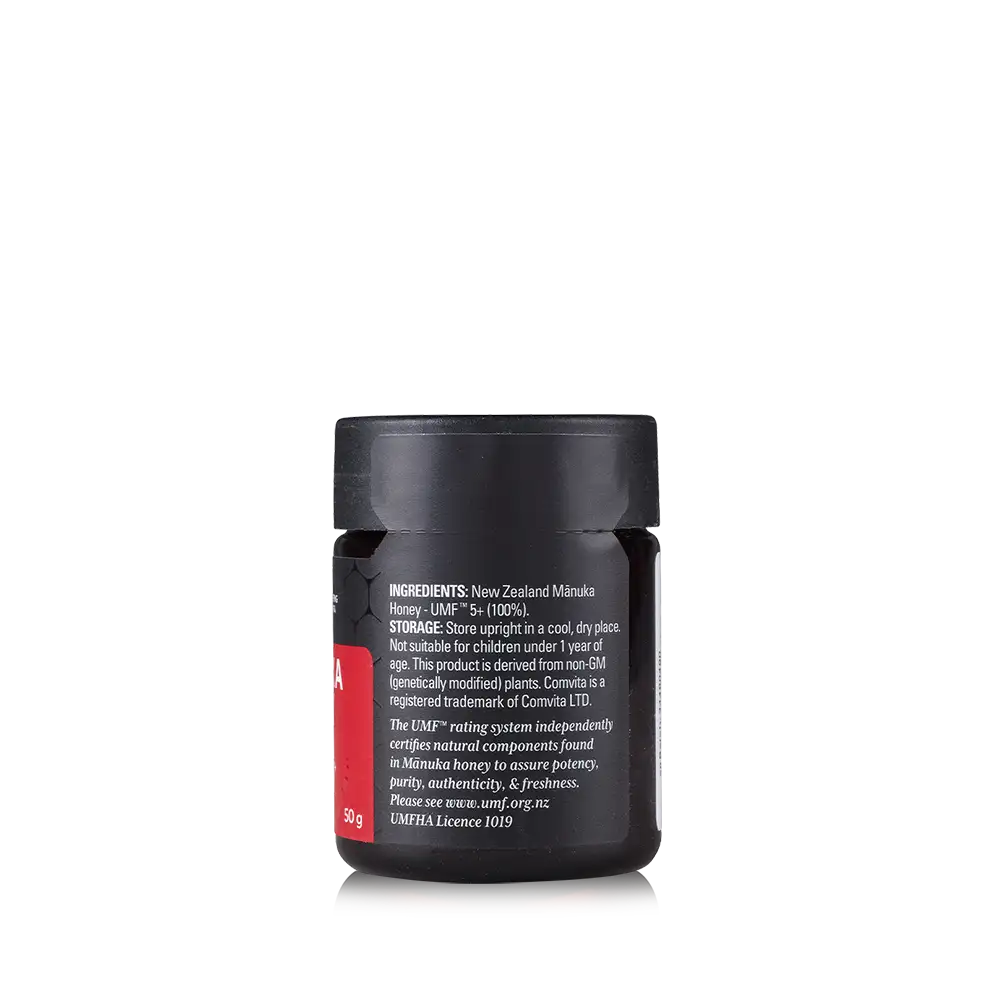 UMF 5+ Manuka Honey 50g jar right